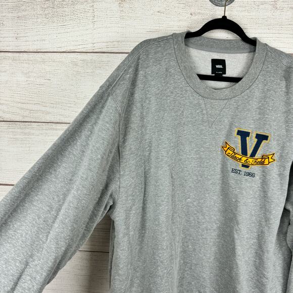 Vans Men's Cozy Heather Gray Embroidered Patch Varsity Sweatshirt Size XXL - Picture 4 of 8